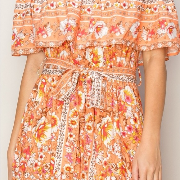 Off the Shoulder Floral Orange Maxi Dress NWT - Picture 5 of 10